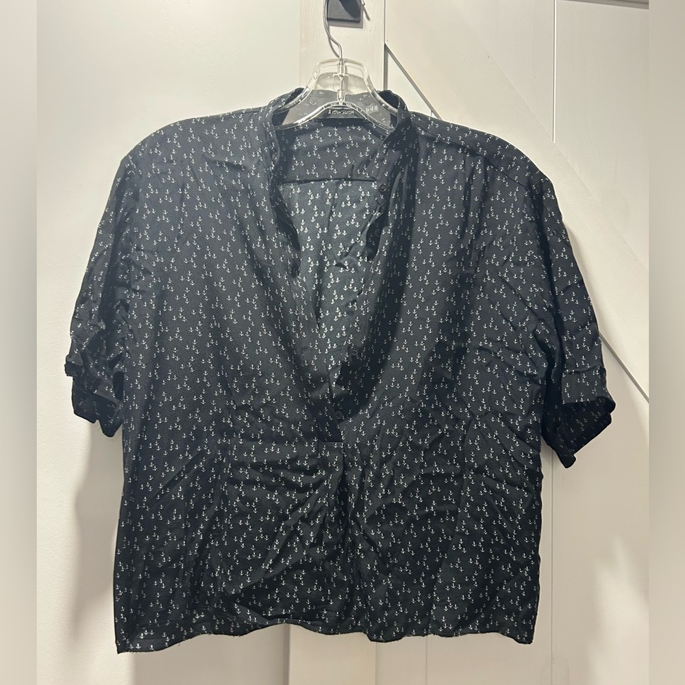 & Other Stories Black Button Down Shirt with White Anchor Pattern Size 4